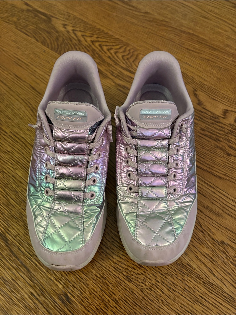 Skechers Cozy Fit Iridescent Quilted Sneakers - Lavender Multi